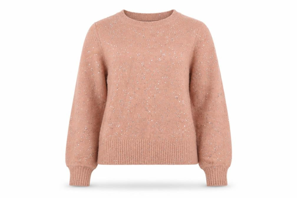 Front view of Oasis Women's Pink jumper, size S, Sequin Detail