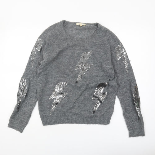 Jeff Women's Grey Sequin Pullover Jumper, Size 2