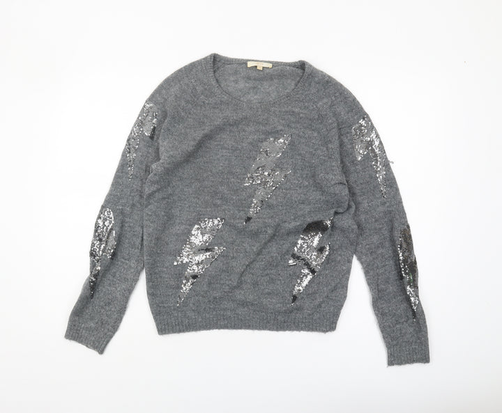 Jeff Women's Grey Sequin Pullover Jumper, Size 2