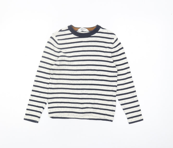 H&M Girls White Striped Knit Jumper 6-7 Years