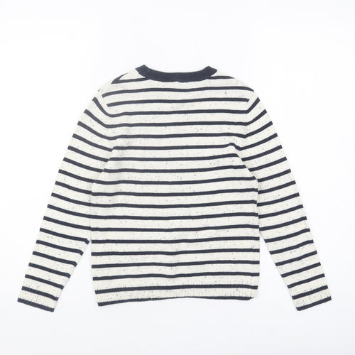 H&M Girls White Striped Knit Jumper 6-7 Years