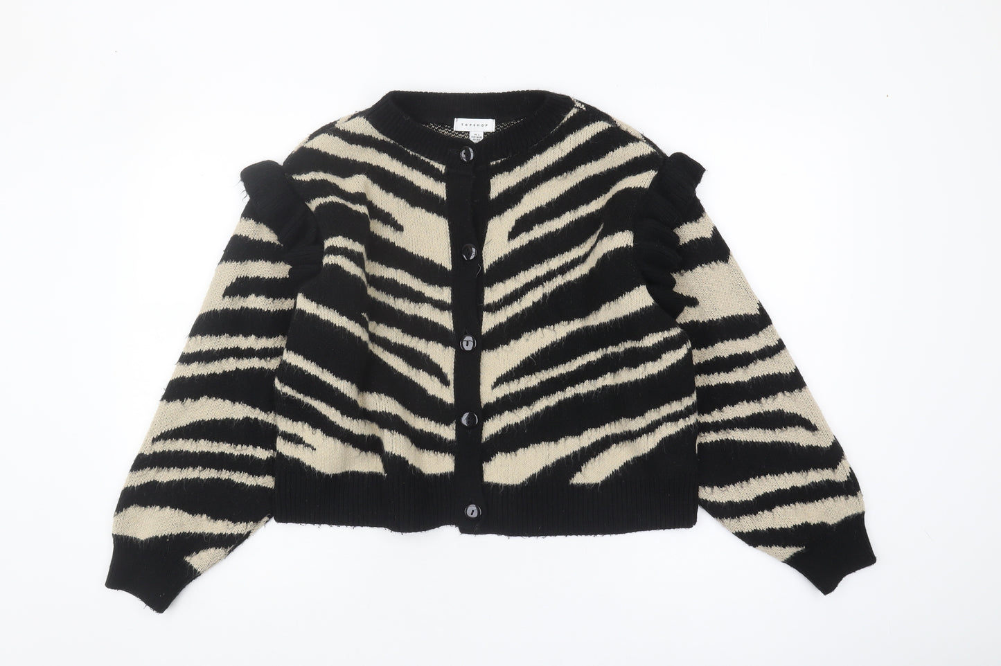 Topshop Women's Black Animal Print Cardigan S