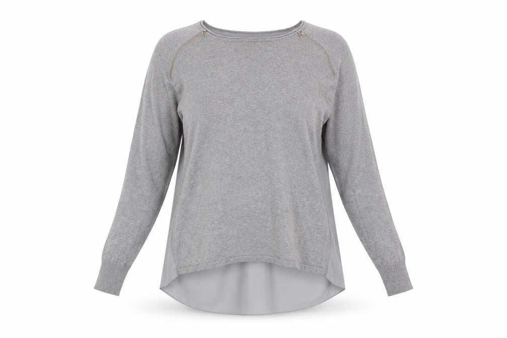 Front view of Yumi Women's Grey Long Sleeve Knit Jumper M