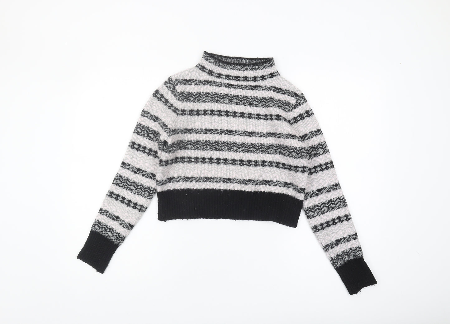 Topshop Women's Striped Mock Neck Cropped Jumper, Black/White, Size 8