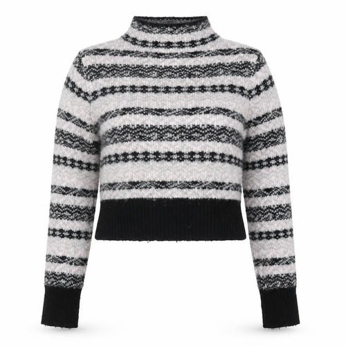 Topshop Women's Striped Mock Neck Cropped Jumper, Black/White, Size 8