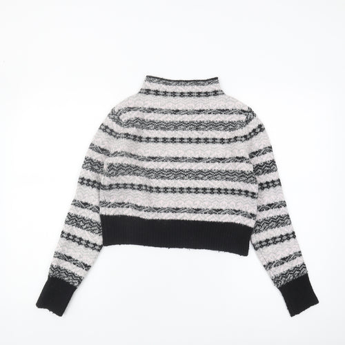 Topshop Women's Striped Mock Neck Cropped Jumper, Black/White, Size 8