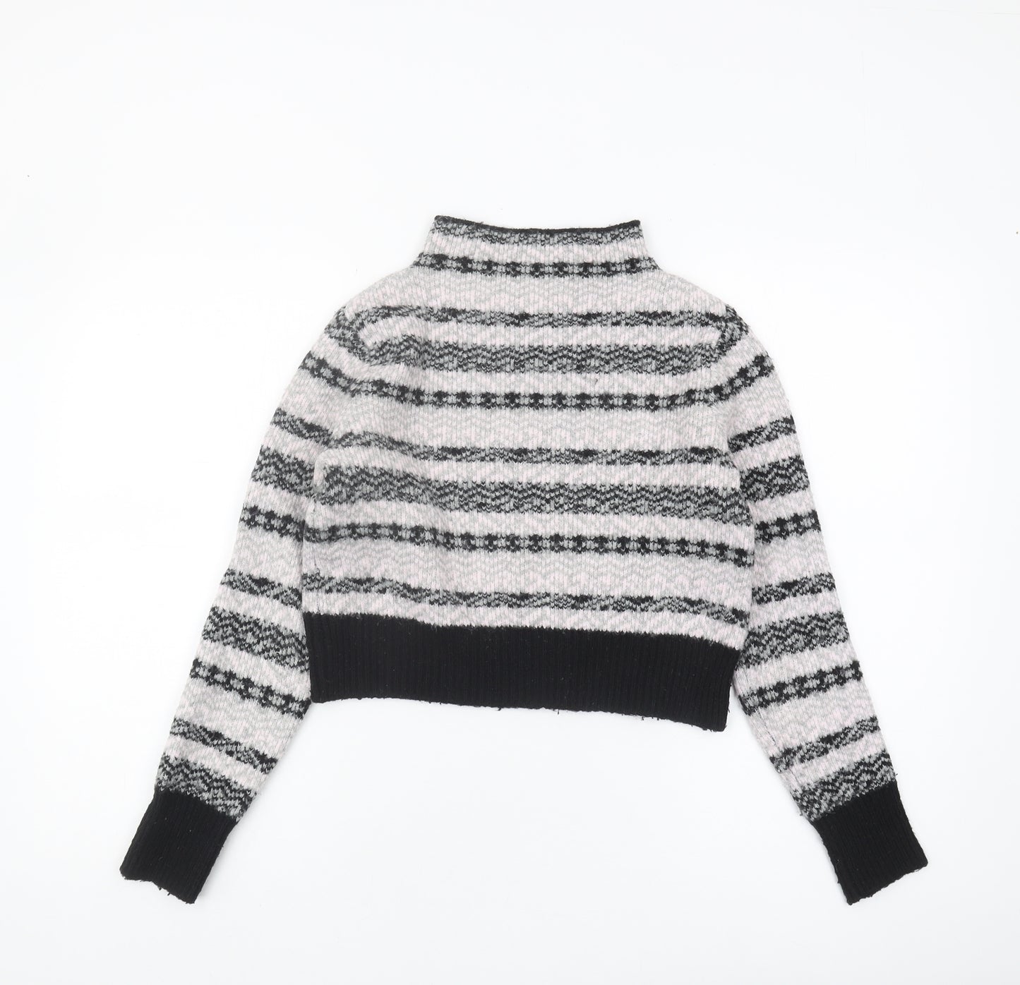 Topshop Women's Striped Mock Neck Cropped Jumper, Black/White, Size 8