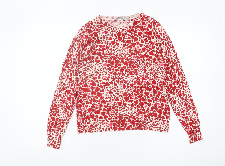 Oasis Women's Red Heart Pattern Pullover Jumper S