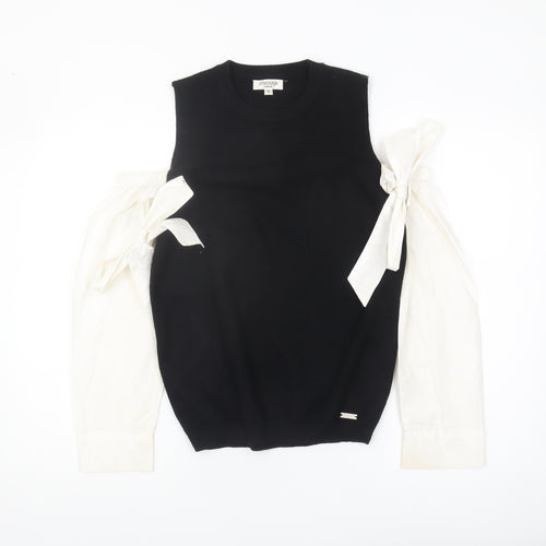 Jovonna Women's Black Knit Pullover - Bow Sleeveless S