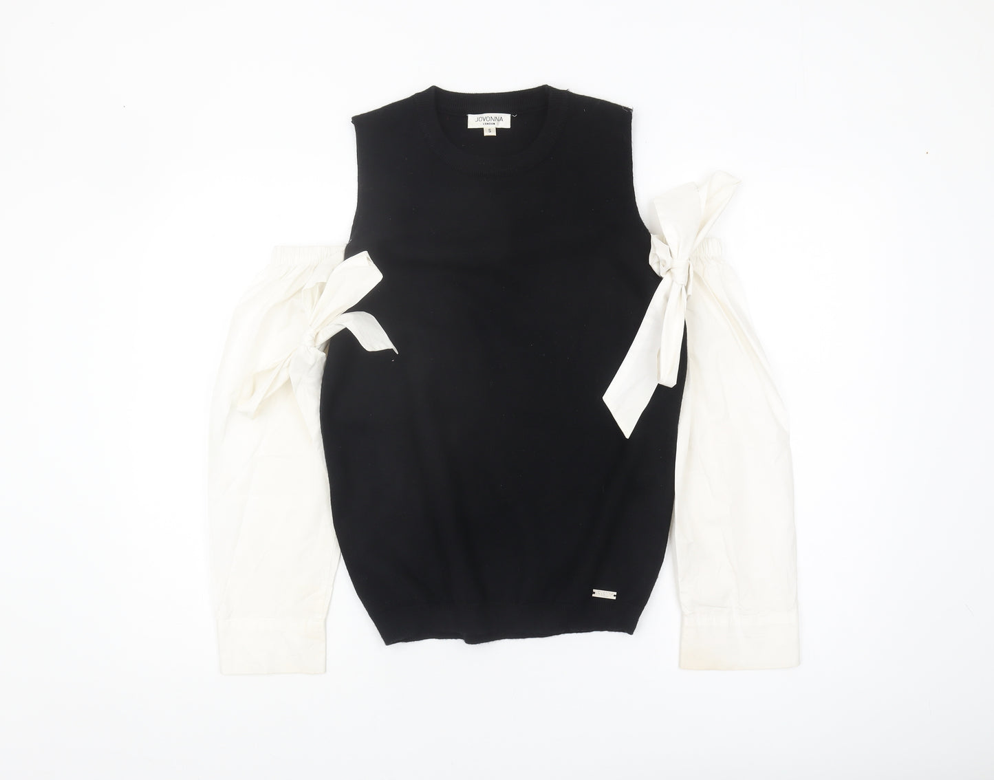Jovonna Women's Black Knit Pullover - Bow Sleeveless S