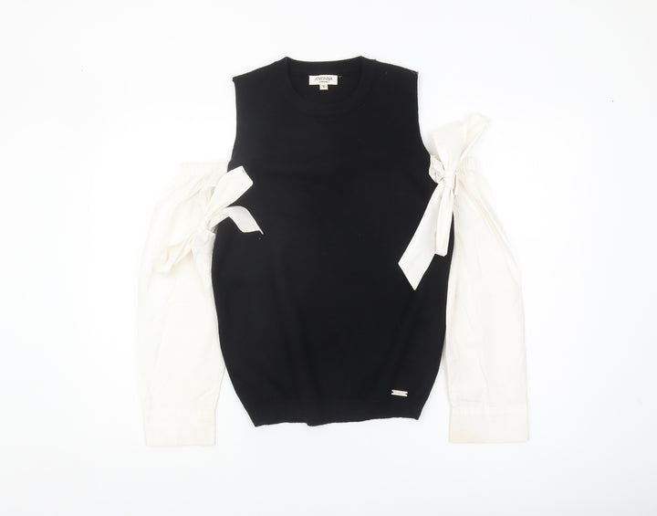 Jovonna Women's Black Knit Pullover - Bow Sleeveless S
