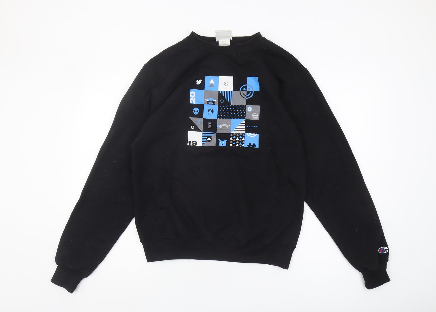 Champion Men's Black Graphic Print Pullover Sweatshirt, Size S