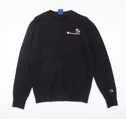 Front view of Champion Men's Black S Sweatshirt Pullover Embroidered Graphic
