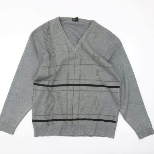 Oxford Men's Grey V-Neck Geometric Knit Jumper