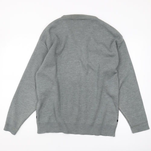 Oxford Men's Grey V-Neck Geometric Knit Jumper