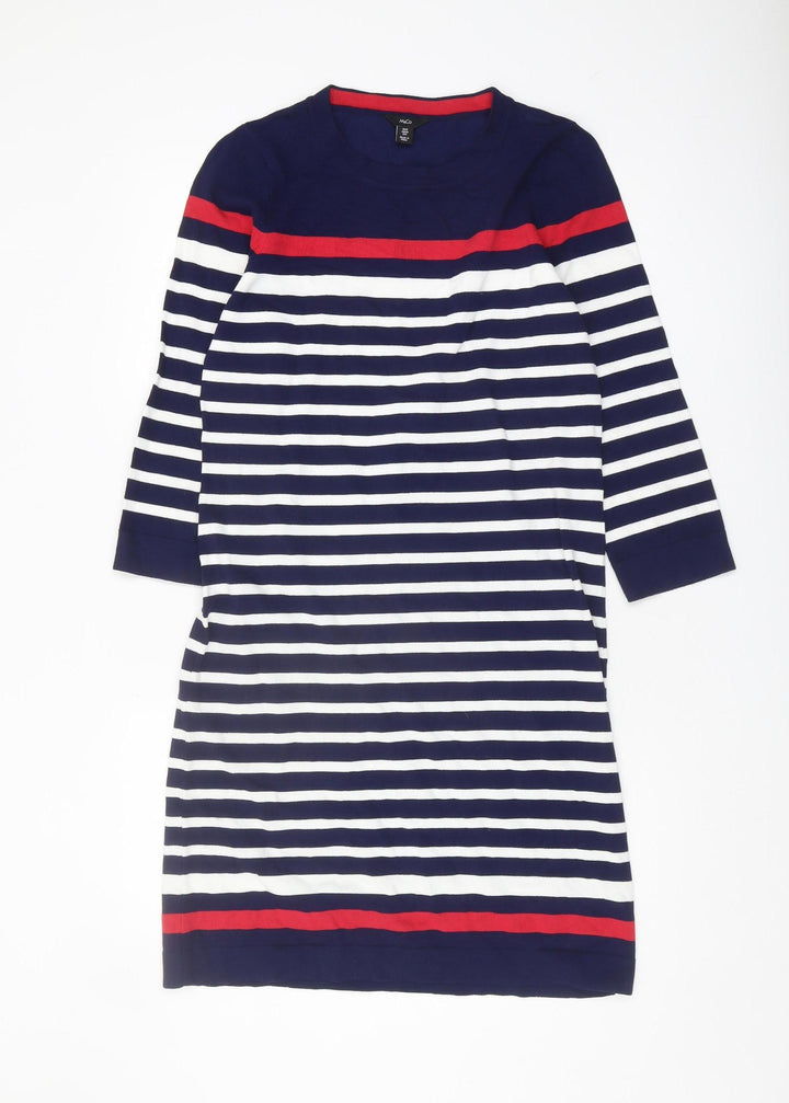 M&Co Women's Blue Striped Shift Dress Size 12