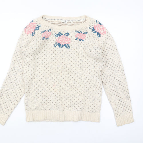 FatFace Women's Ivory Floral Knit Pullover Jumper Size 10