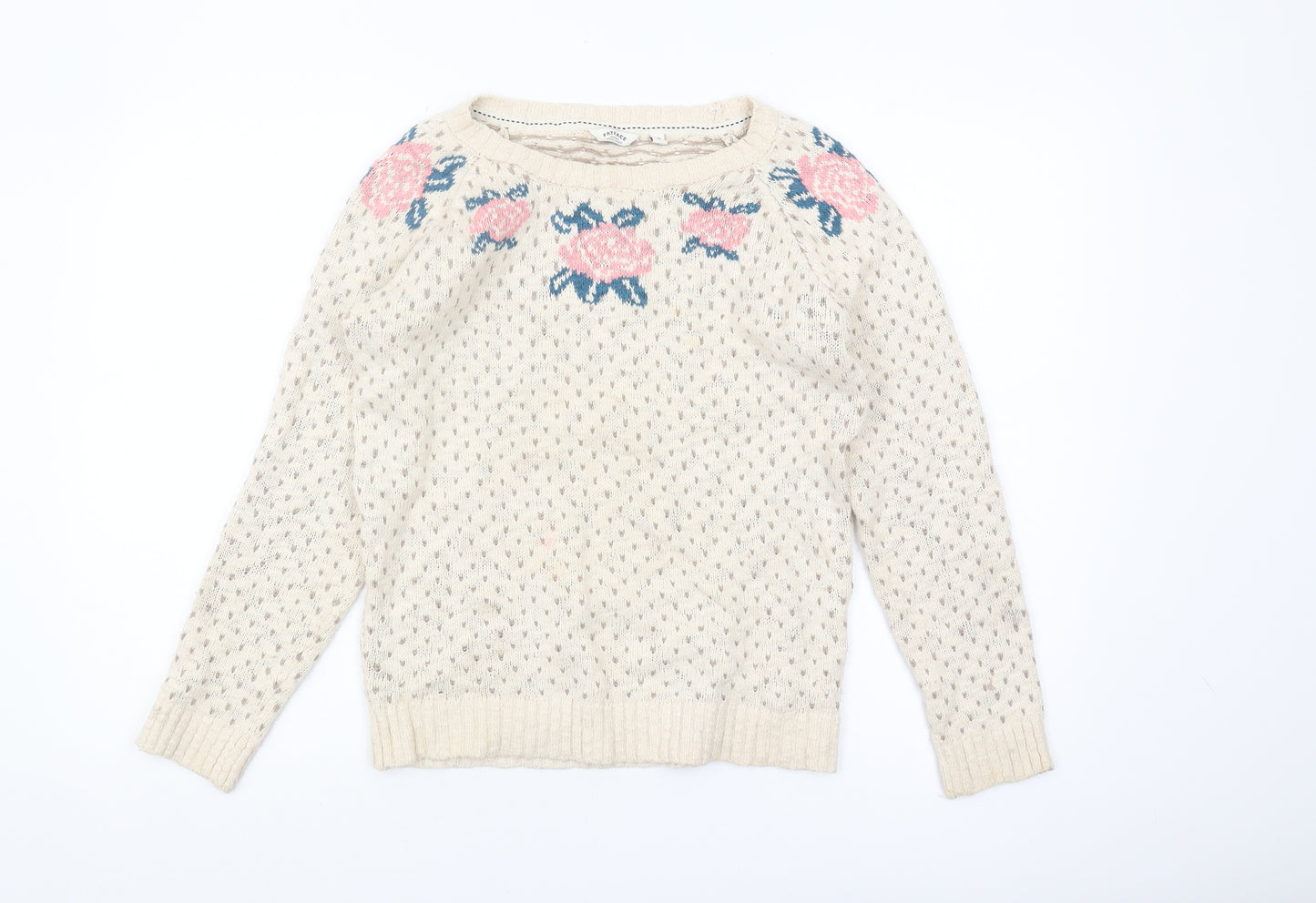 FatFace Women's Ivory Floral Knit Pullover Jumper Size 10