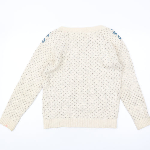 FatFace Women's Ivory Floral Knit Pullover Jumper Size 10