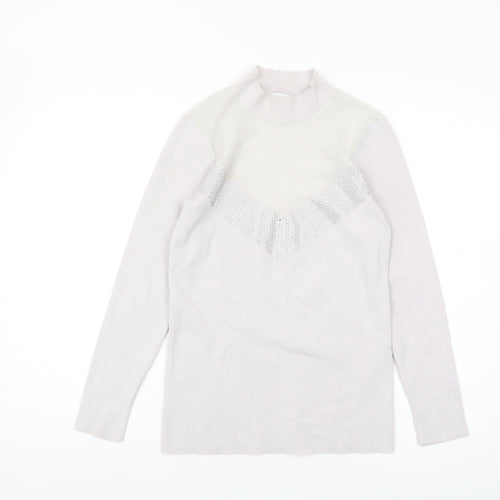 Reiss Women's Ivory Sequin Mock Neck Jumper XS