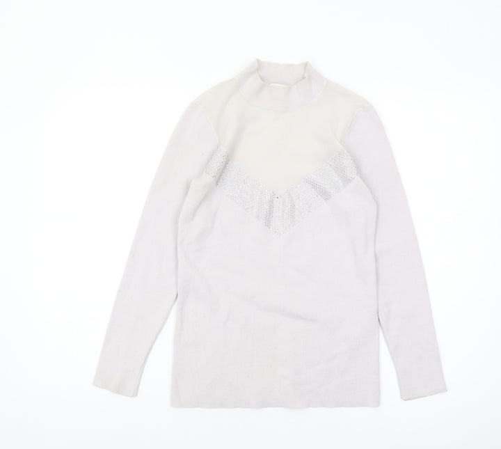 Reiss Women's Ivory Sequin Mock Neck Jumper XS