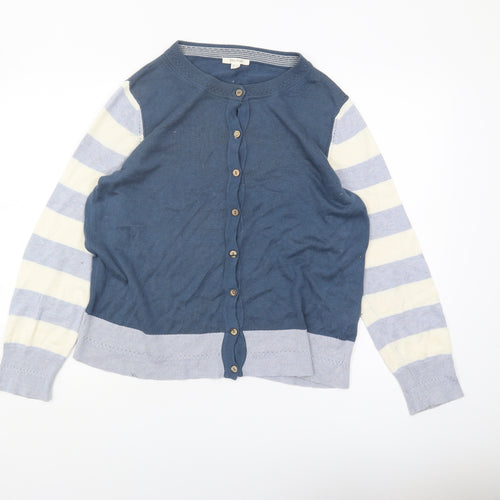 White Stuff Women's Blue Striped Cardigan Size 14