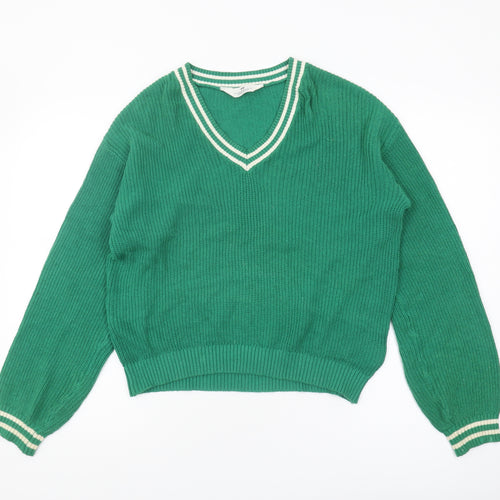 H&M Girls Green Pullover Jumper V-Neck Size 18