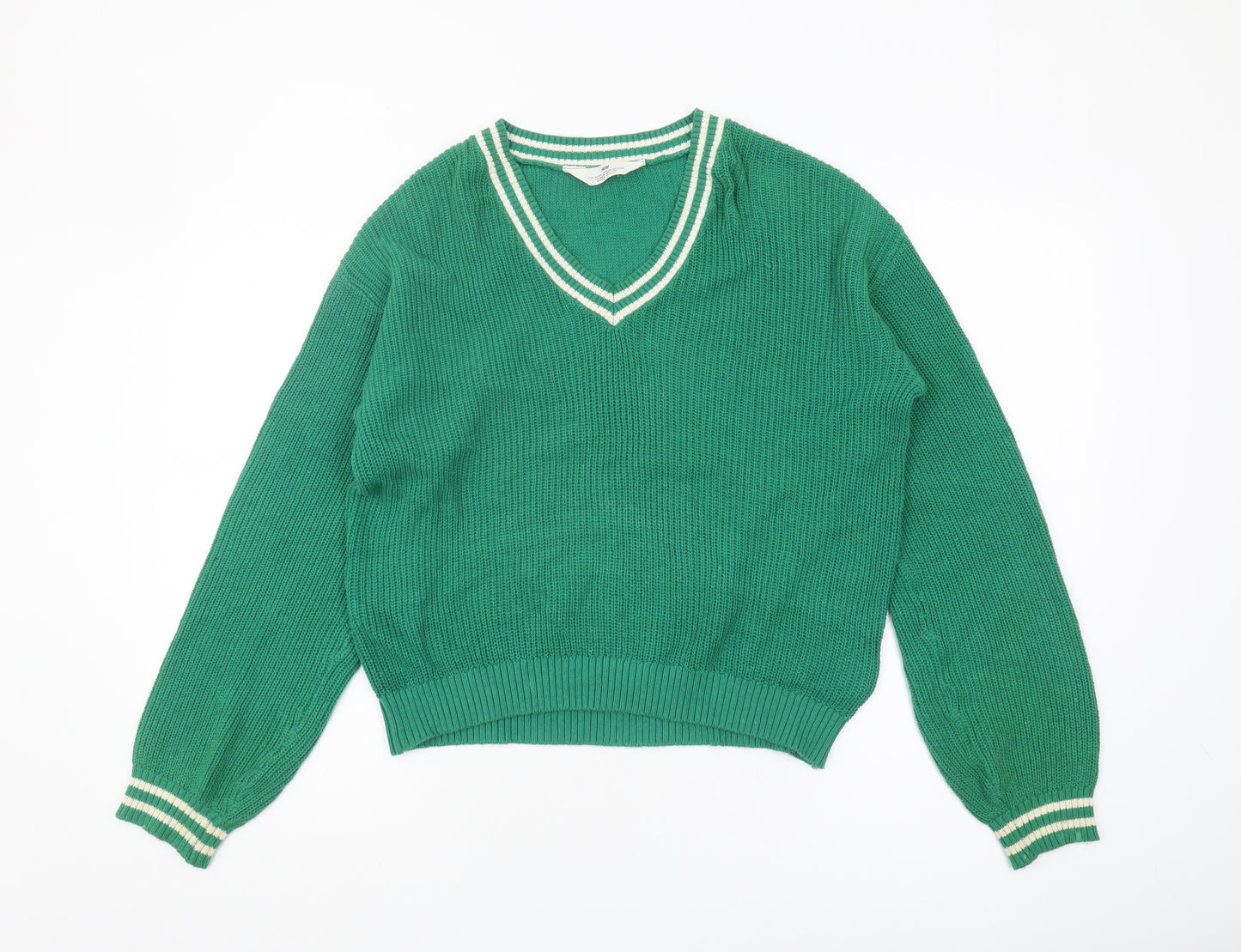 H&M Girls Green Pullover Jumper V-Neck Size 18