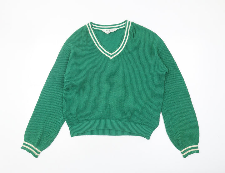 H&M Girls Green Pullover Jumper V-Neck Size 18