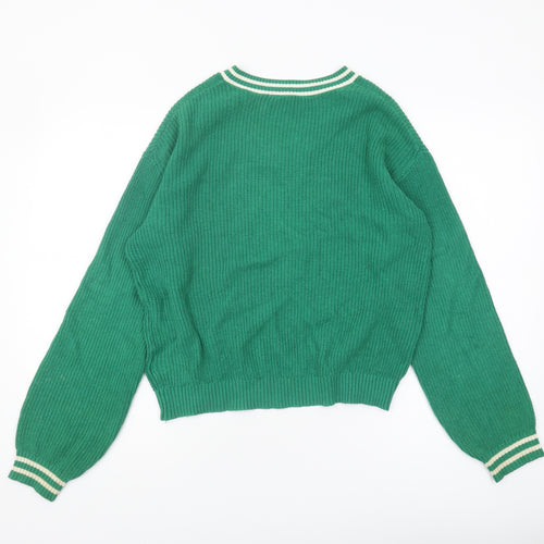 H&M Girls Green Pullover Jumper V-Neck Size 18