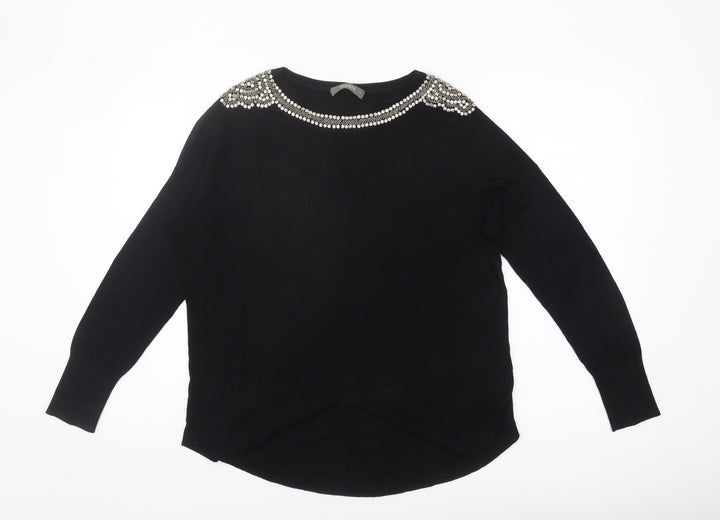 Oasis Women's Black Beaded Pullover Jumper, Size S