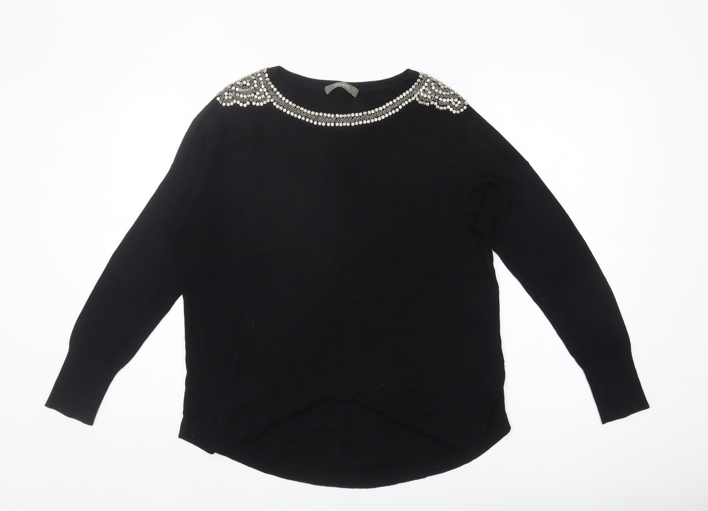 Oasis Women's Black Beaded Pullover Jumper, Size S