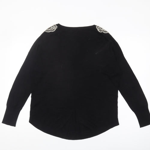 Oasis Women's Black Beaded Pullover Jumper, Size S