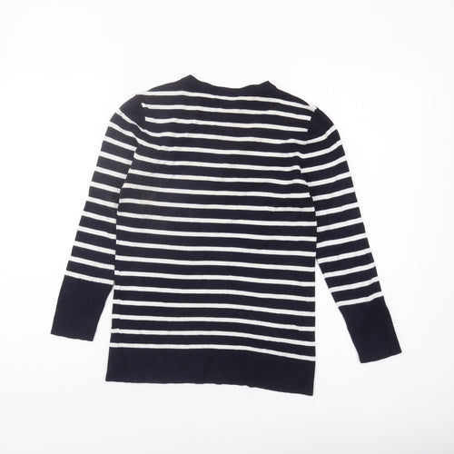 Warehouse Women's Black Striped Jumper Size 8 Crew Neck