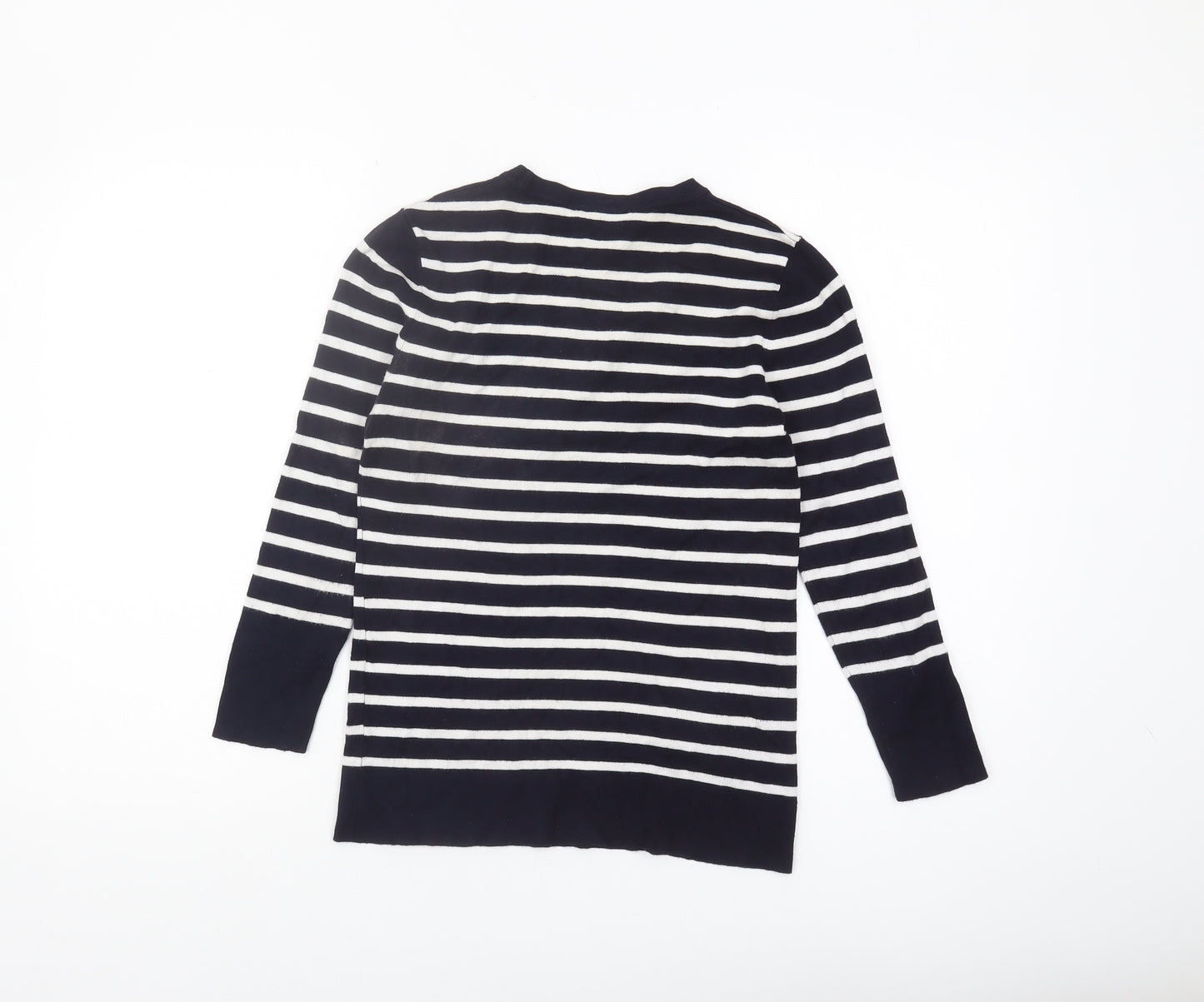 Warehouse Women's Black Striped Jumper Size 8 Crew Neck