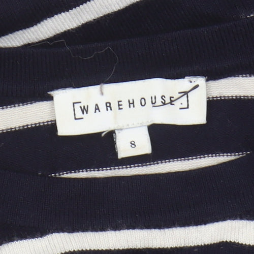 Warehouse Women's Black Striped Jumper Size 8 Crew Neck
