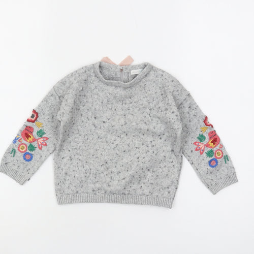 John Lewis Grey Embroidered Girls Pullover Jumper, Age 2 Years