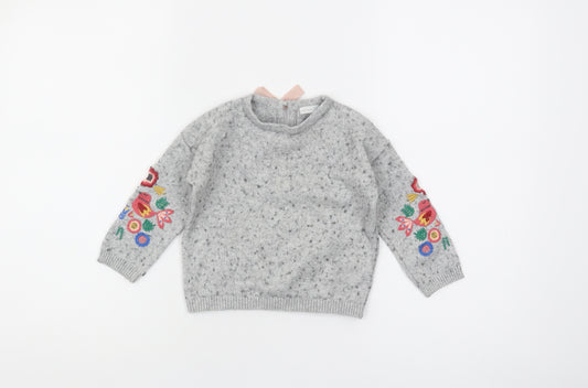 John Lewis Grey Embroidered Girls Pullover Jumper, Age 2 Years