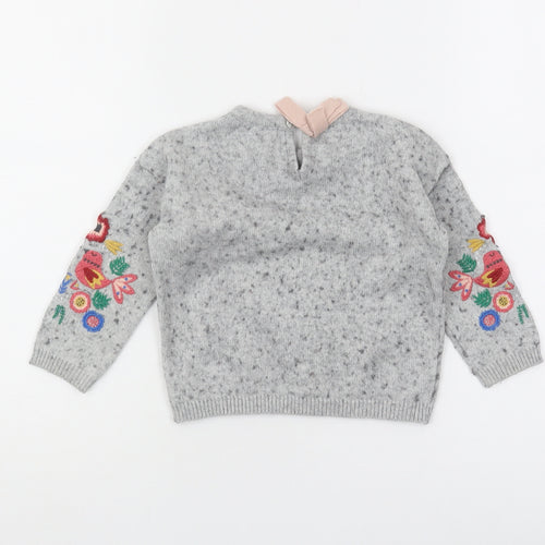 John Lewis Grey Embroidered Girls Pullover Jumper, Age 2 Years