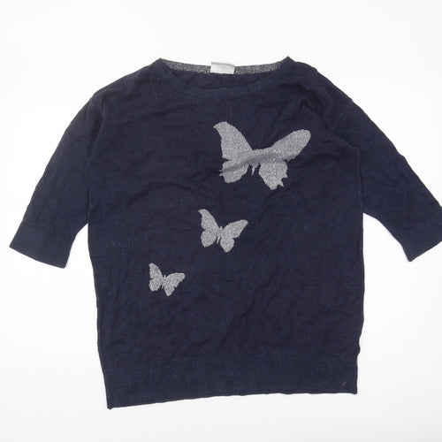Wallis Women's Blue Butterfly Pullover Jumper M