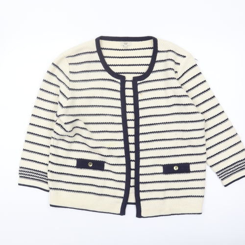 Cotton Traders Women's Ivory Striped Cardigan Size 14