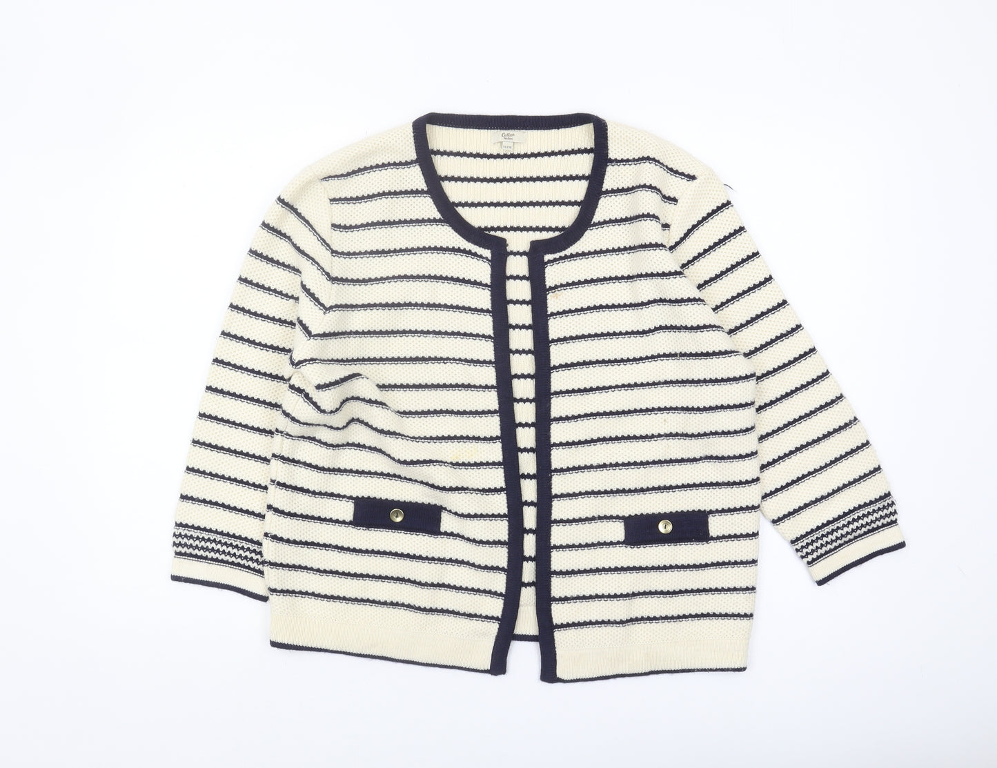 Cotton Traders Women's Ivory Striped Cardigan Size 14