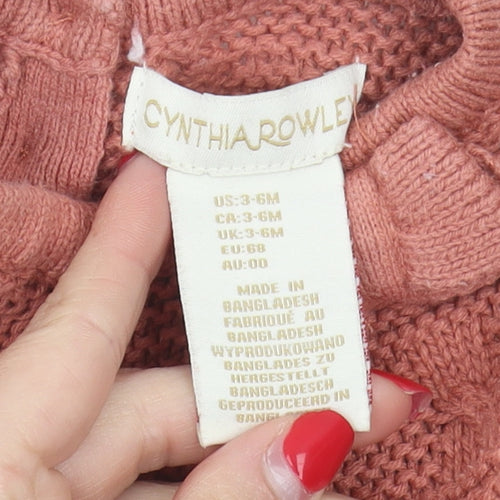 Cynthia Rowley Pink Floral Knit Jumper Unisex 3-6M Pullover