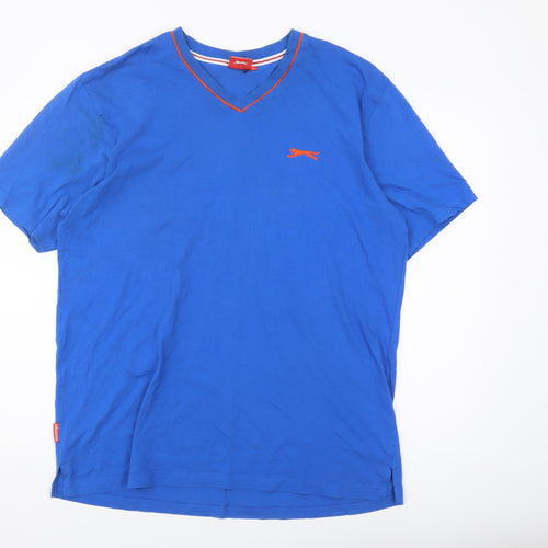 Slazenger Men's Blue Cotton T-Shirt, XL V-Neck Logo
