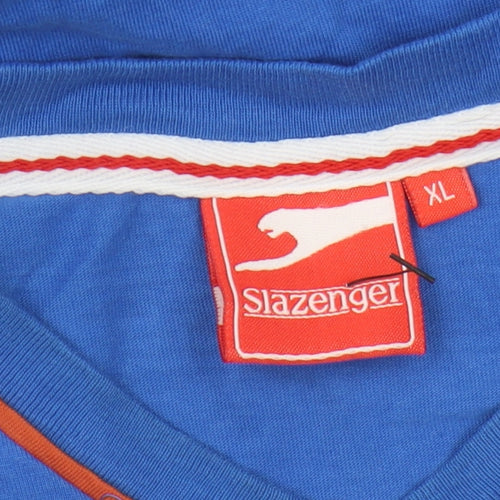 Slazenger Men's Blue Cotton T-Shirt, XL V-Neck Logo