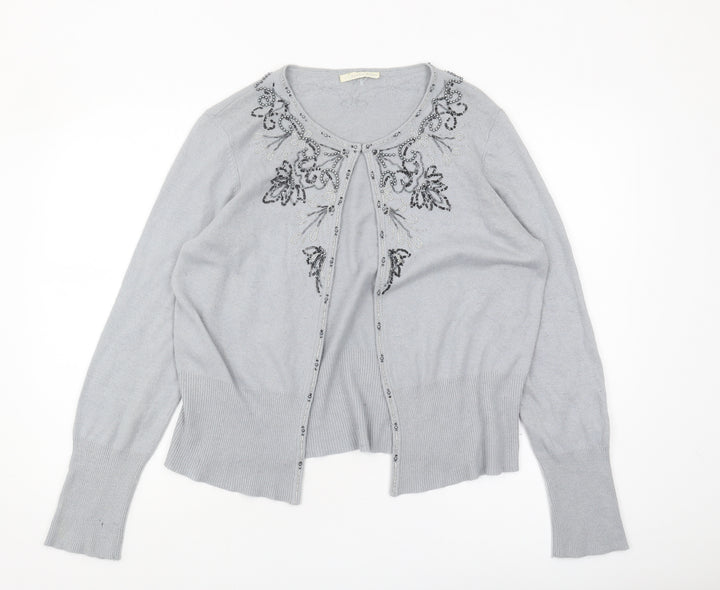 Austin Reed Women's Grey Cardigan, R, Embroidered Knit