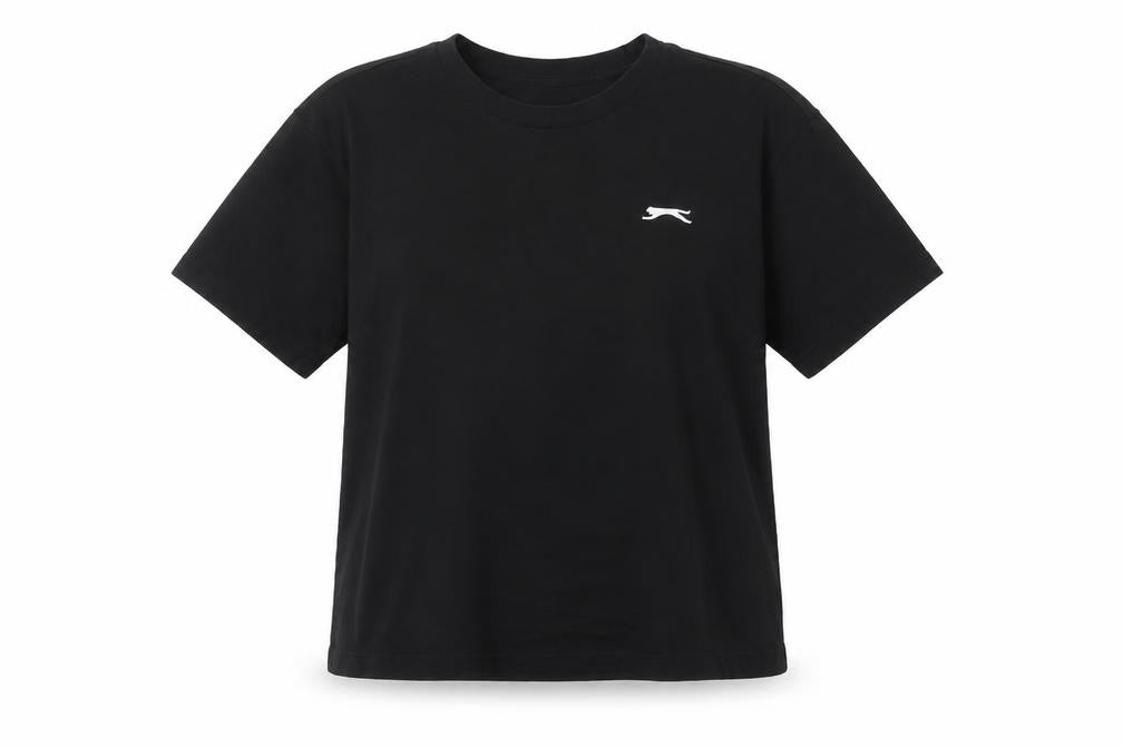 Front view of Slazenger Women's Black Cotton T-Shirt, size 10