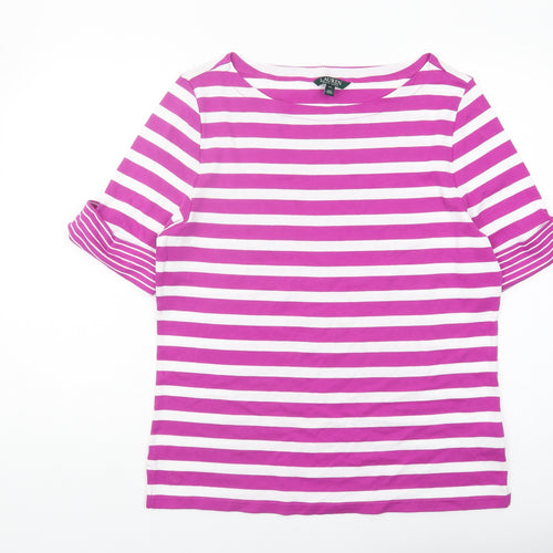 Ralph Lauren Women's Purple Striped 3/4 Sleeve T-Shirt XL