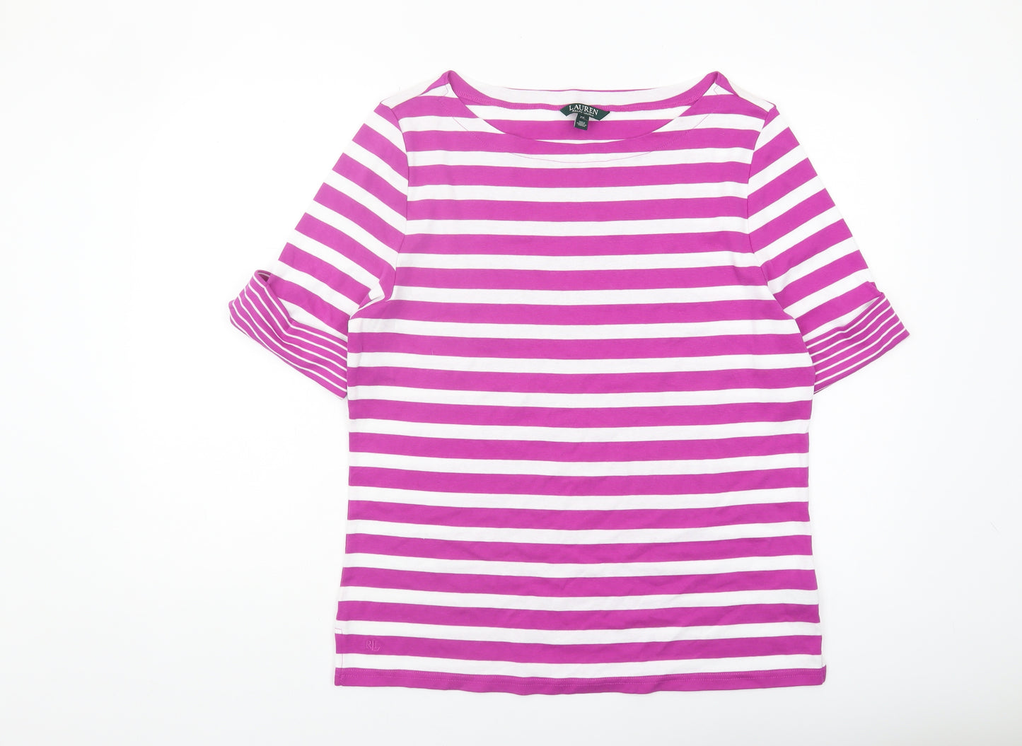 Ralph Lauren Women's Purple Striped 3/4 Sleeve T-Shirt XL