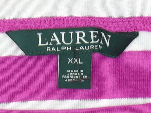 Ralph Lauren Women's Purple Striped 3/4 Sleeve T-Shirt XL